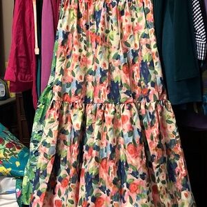 Floral A-Line Skirt with Pink and Green Accents